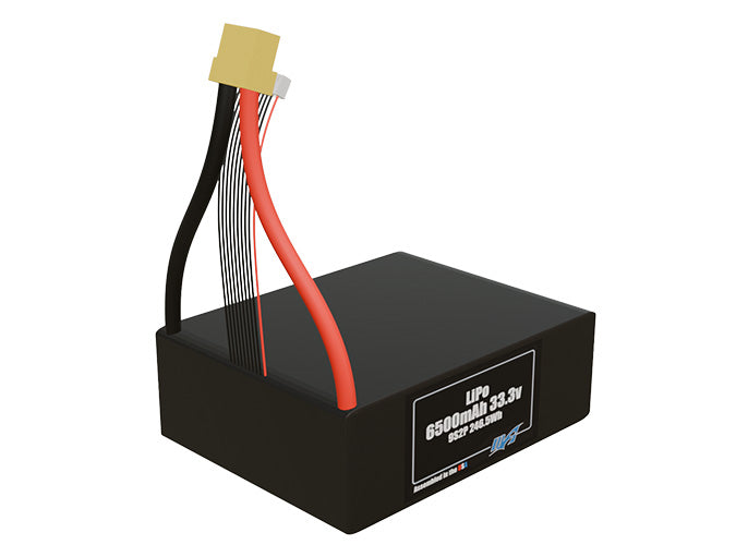 Rendered view of slim 6500mAh LiPo cells, used in UAV and defense-grade robotics projects.