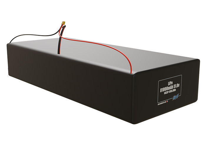 Rendered view of a slim 81000mAh LiPo pack, used in large UAV and defense-grade robotics projects.