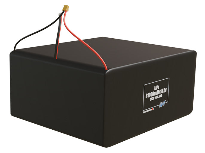 Rendered view of a slim 81000mAh LiPo pack, used in large UAV and defense-grade robotics projects.