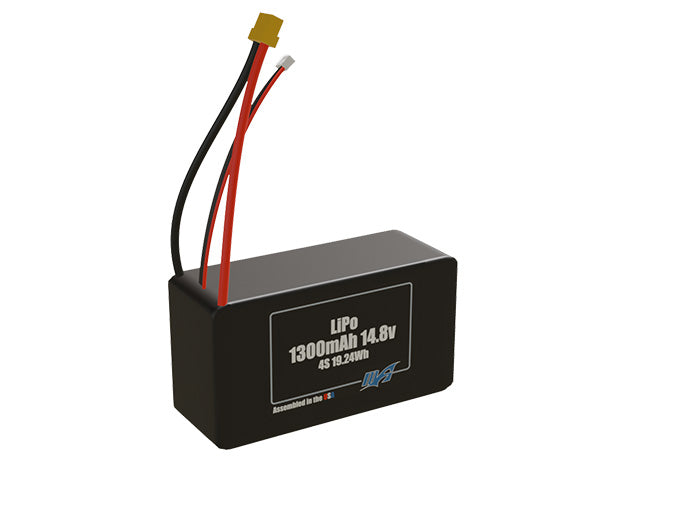 Rendered view of slim 1300mAh LiPo cells, used in small UAV and defense-grade robotics projects.