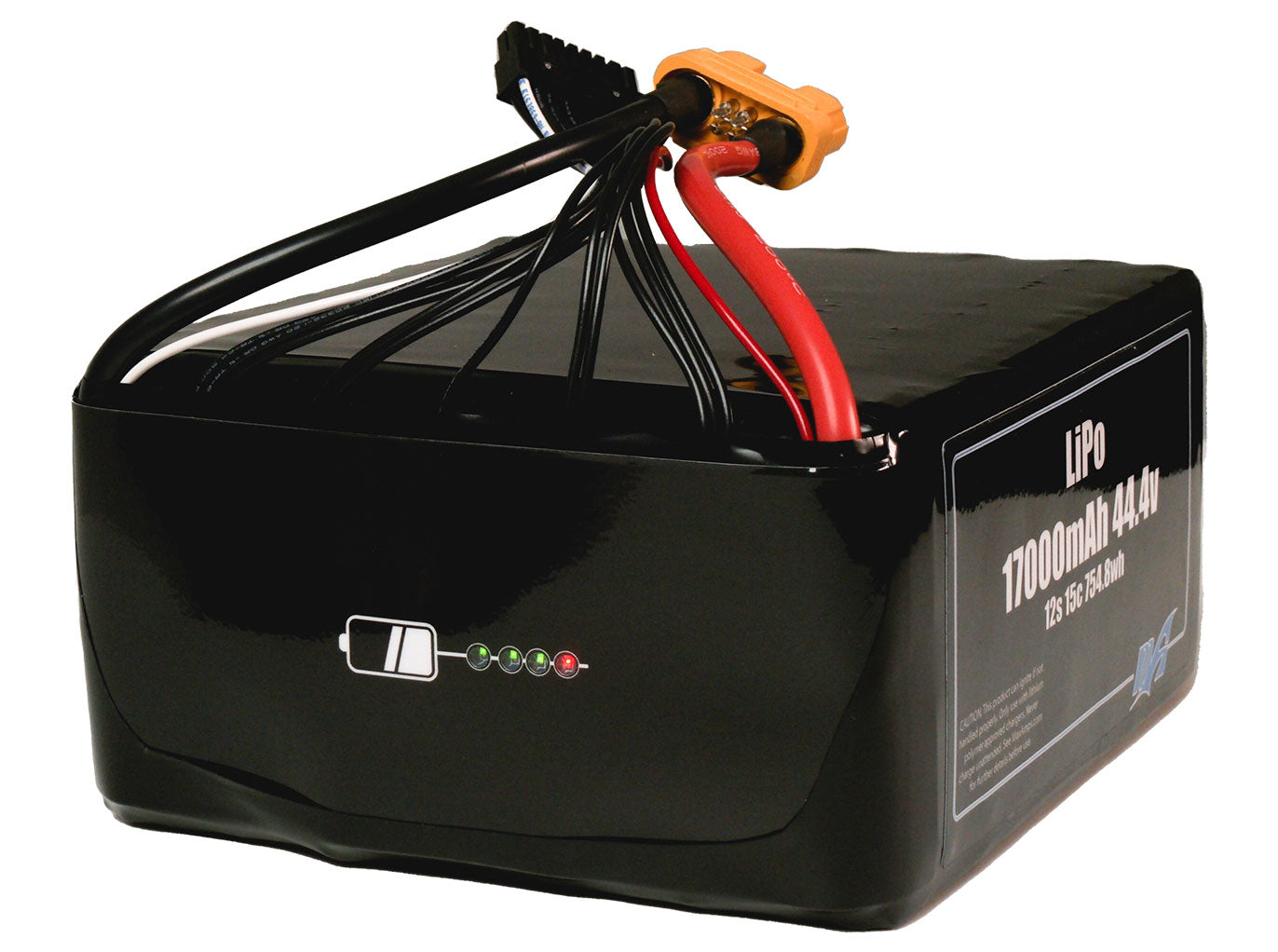 LiPo 17000 12S 44.4v Smart Battery Pack With AS150U Female And 16 Pin Molex Micro Fit 3.0 Balance Lead