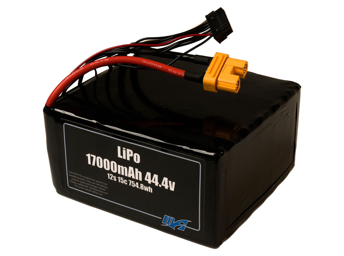 LiPo 17000 12S 44.4v Smart Battery Pack With AS150U Female And 16 Pin Molex Micro Fit 3.0 Balance Lead