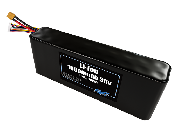 Compact 36-volt 10000mAh lithium-ion battery, built for lightweight drone, UAV, and robotics projects.