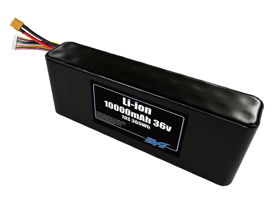 Compact 36-volt 10000mAh lithium-ion battery, built for lightweight drone, UAV, and robotics projects.