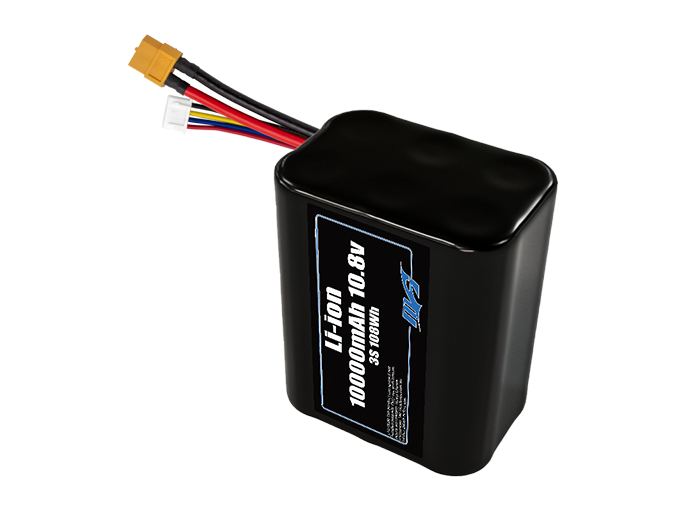 Compact 10.8-volt 10000mAh lithium-ion battery, built for lightweight drone, UAV, and robotics projects.