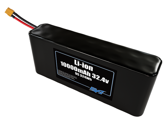 Compact 32.4-volt 10000mAh lithium-ion battery, built for lightweight drone, UAV, and robotics projects.