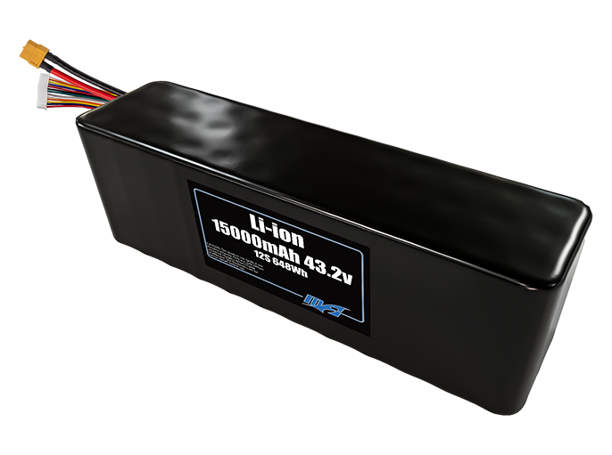 Compact 43.2-volt 15000mAh lithium-ion battery, built for lightweight drone, UAV, and robotics projects.
