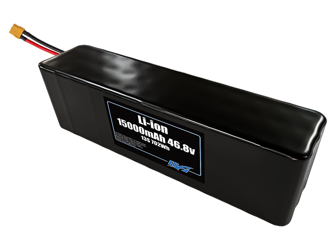 Compact 46.8-volt 15000mAh lithium-ion battery, built for lightweight drone, UAV, and robotics projects.