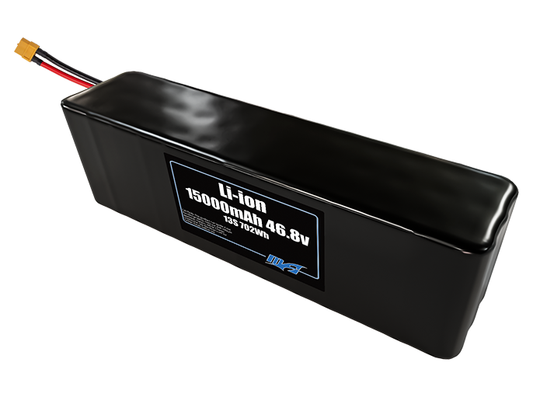 Compact 46.8-volt 15000mAh lithium-ion battery, built for lightweight drone, UAV, and robotics projects.