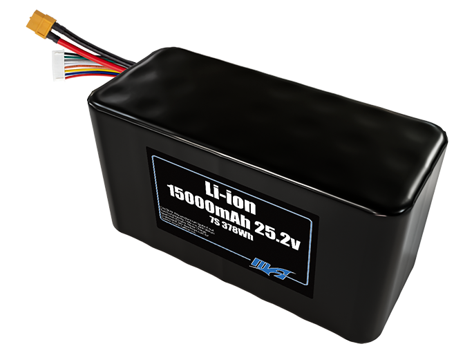 Compact 25.2-volt 15000mAh lithium-ion battery, built for lightweight drone, UAV, and robotics projects.