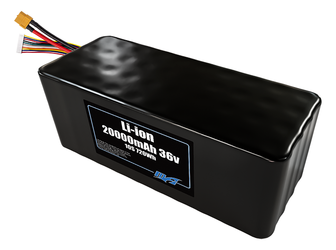 Compact 36-volt 20000mAh lithium-ion battery, built for lightweight drone, UAV, and robotics projects.