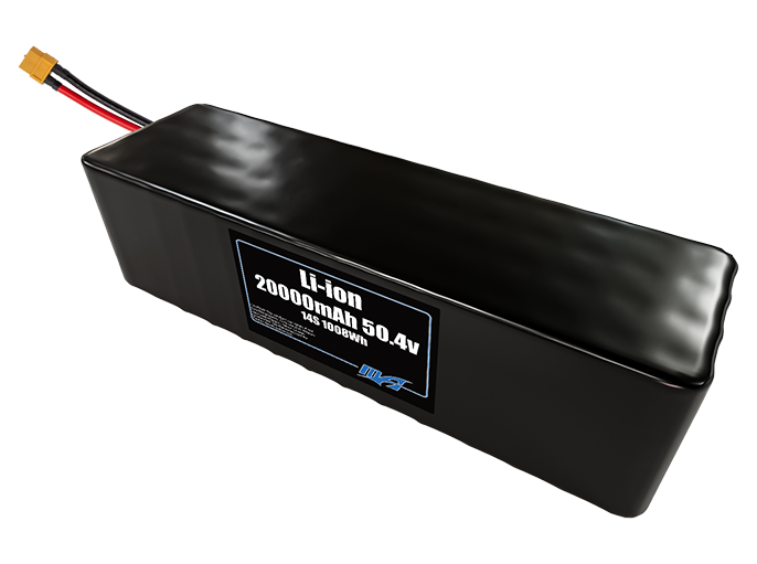 Compact 50.4-volt 20000mAh lithium-ion battery, built for lightweight drone, UAV, and robotics projects.
