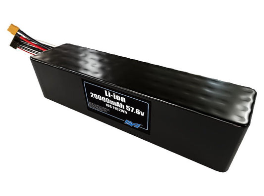 Compact 57.6-volt 20000mAh lithium-ion battery, built for lightweight drone, UAV, and robotics projects.