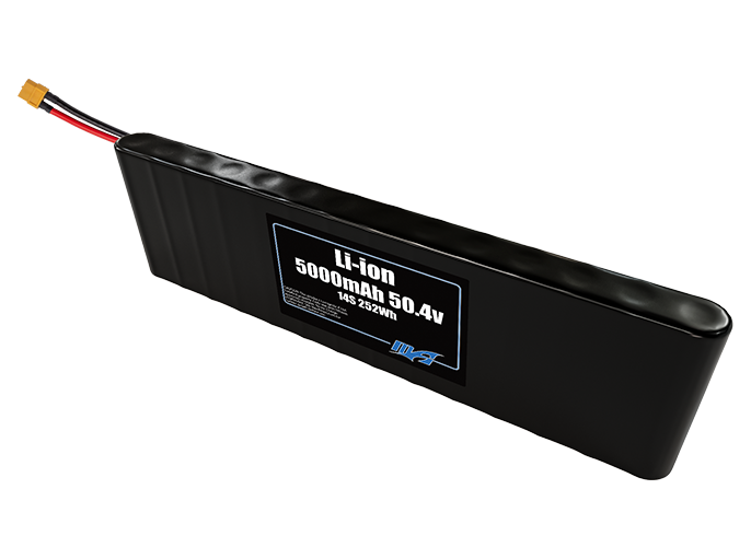 Compact 50.4-volt 5000mAh lithium-ion battery, built for lightweight drone, UAV, and robotics projects.