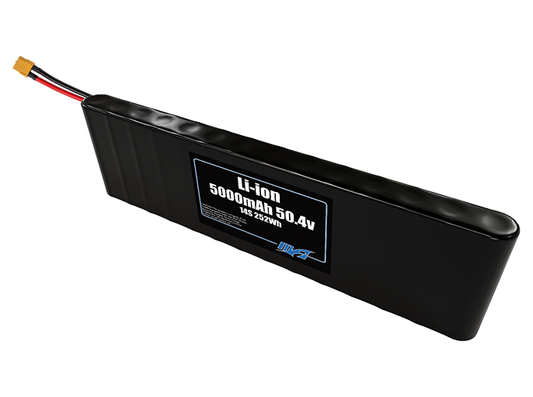 Compact 50.4-volt 5000mAh lithium-ion battery, built for lightweight drone, UAV, and robotics projects.