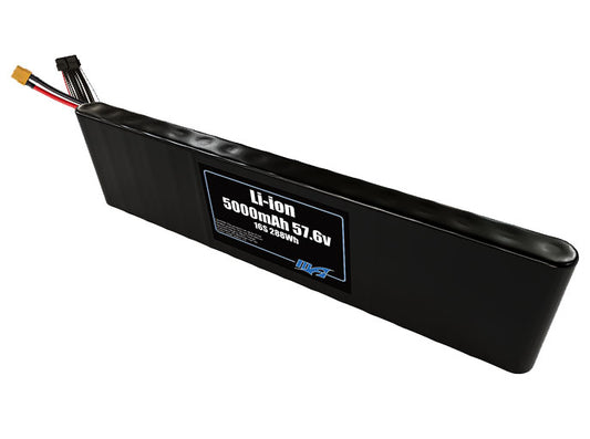 Compact 57.6-volt 5000mAh lithium-ion battery, built for lightweight drone, UAV, and robotics projects.