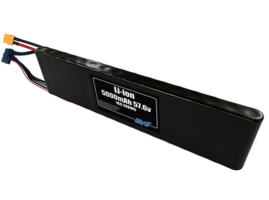 Compact 57.6-volt 5000mAh lithium-ion battery, built for lightweight drone, UAV, and robotics projects.