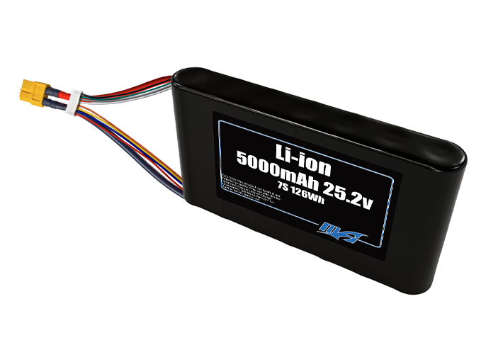 Compact 25.2-volt 5000mAh lithium-ion battery, built for lightweight drone, UAV, and robotics projects.