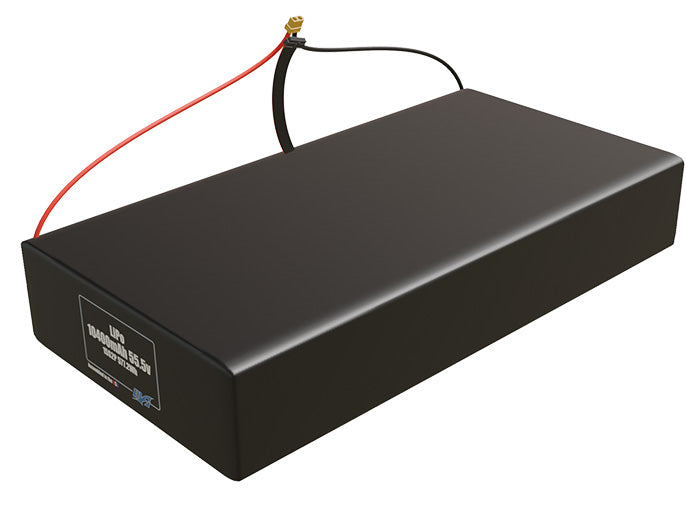 Angled product render of the 10400mAh 30-cell LiPo pack. A lightweight energy source for UAV, drone, and robotic builds.