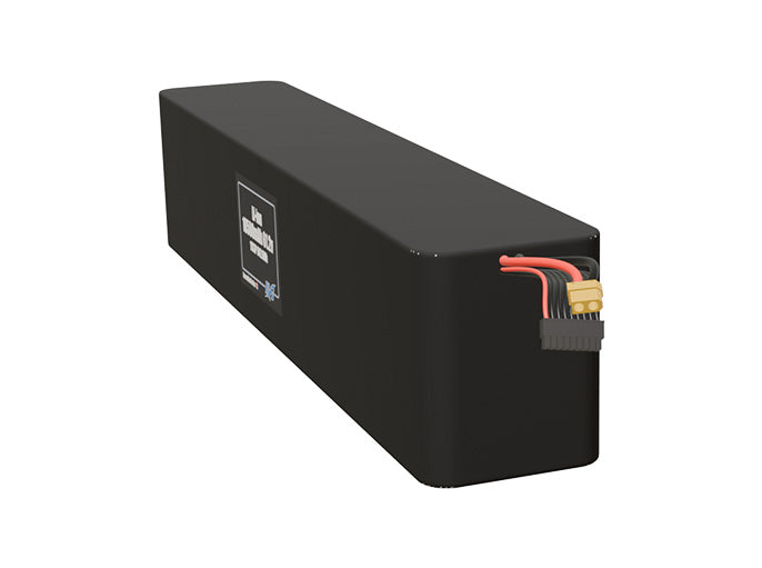 Angled product render of the 10500mAh fifty-one-cell Li-ion pack. A lightweight energy source for UAV, drone, and robotic builds.
