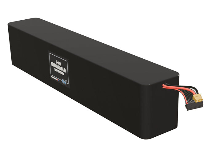 Angled product render of the 10500mAh fifty-four-cell Li-ion pack. A lightweight energy source for UAV, drone, and robotic builds.