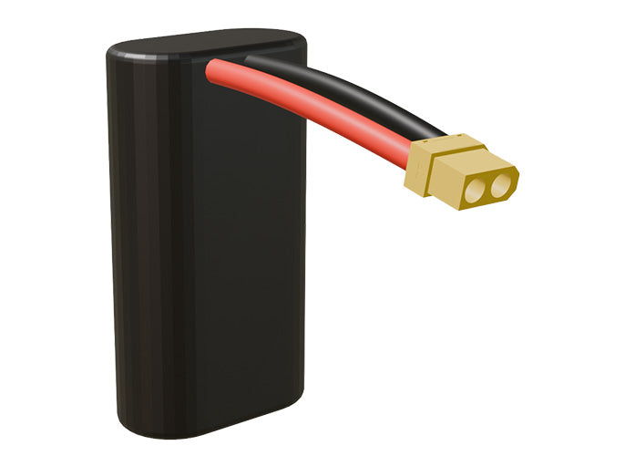 Angled product render of the 12000mAh two-cell Li-ion pack. A lightweight energy source for UAV, drone, and robotic builds.