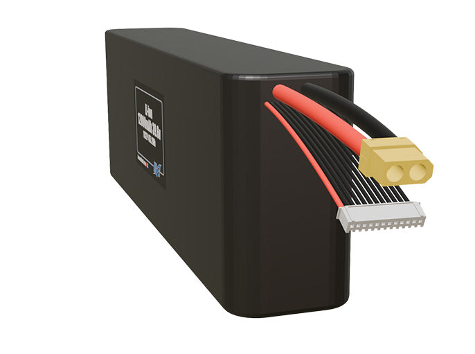 Angled product render of the 12000mAh twenty-two-cell Li-ion pack. A lightweight energy source for UAV, drone, and robotic builds.