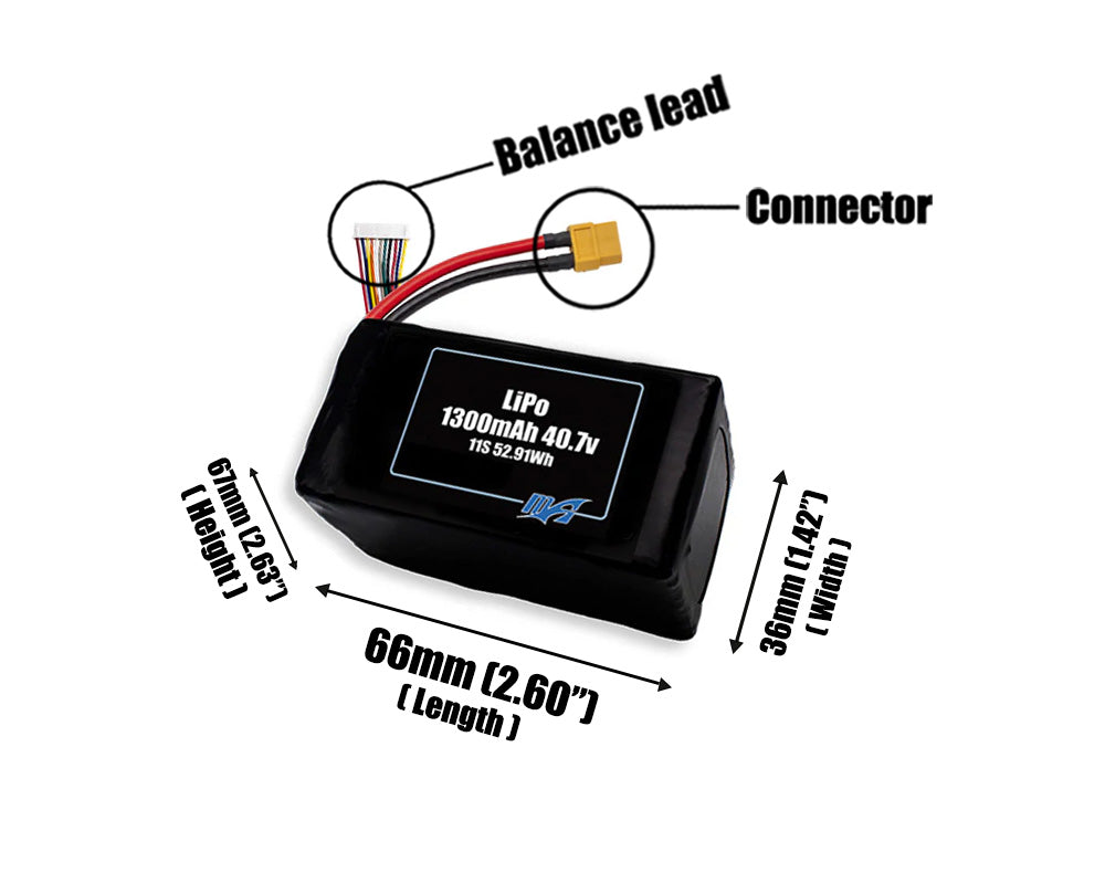 LiPo 1300 11S 40.7v Battery Pack