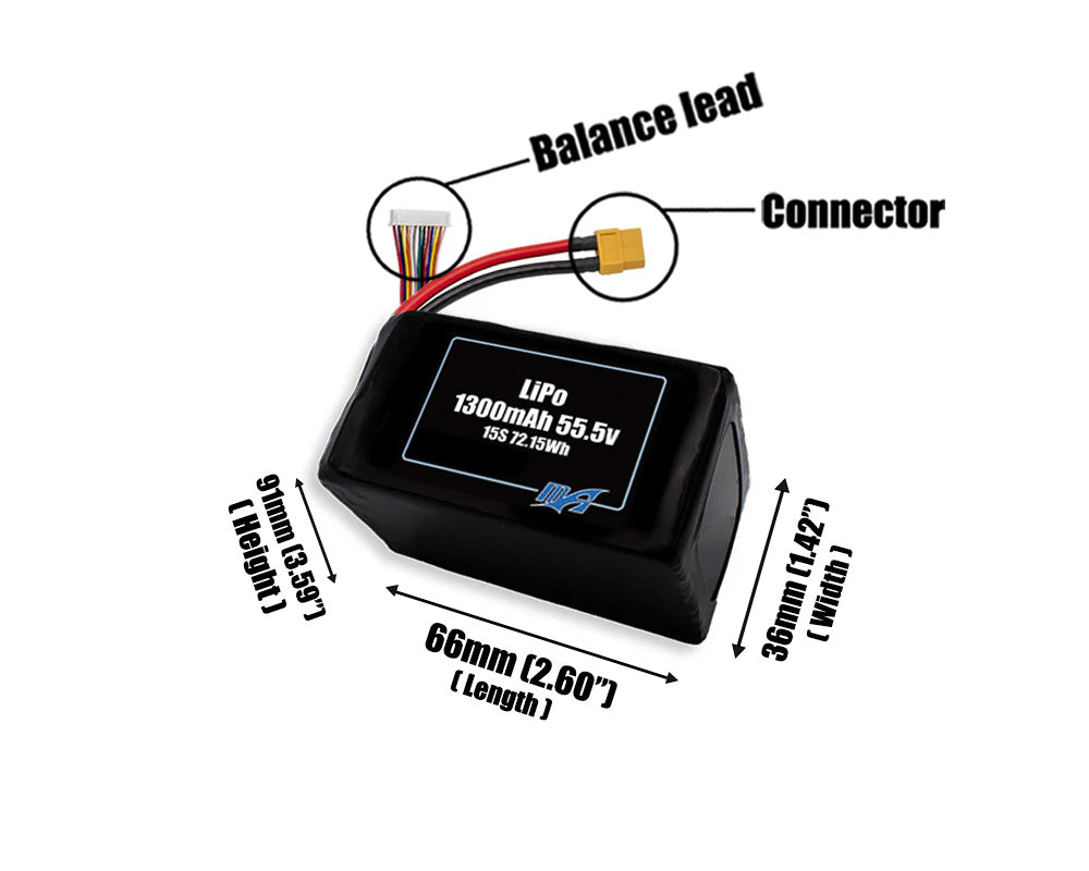 LiPo 1300mAh 15S 55.5v Battery Pack