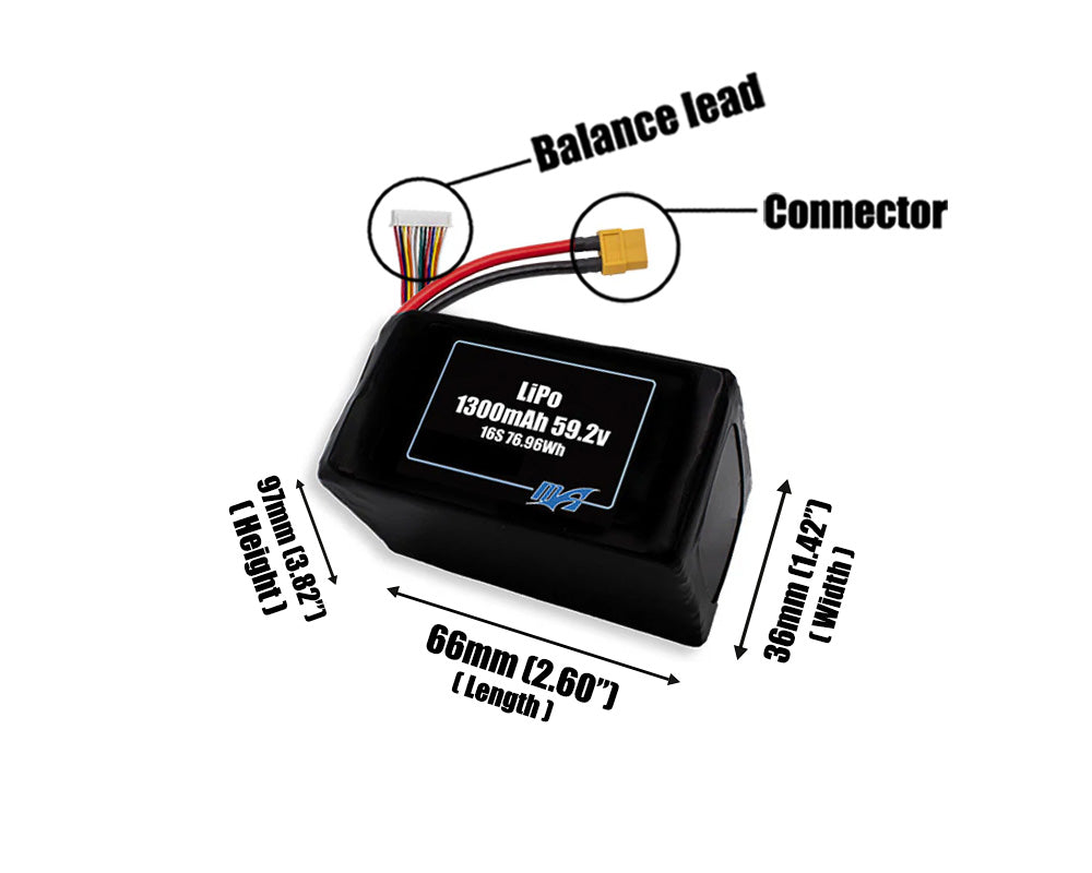 LiPo 1300mAh 16S 59.2v Battery Pack