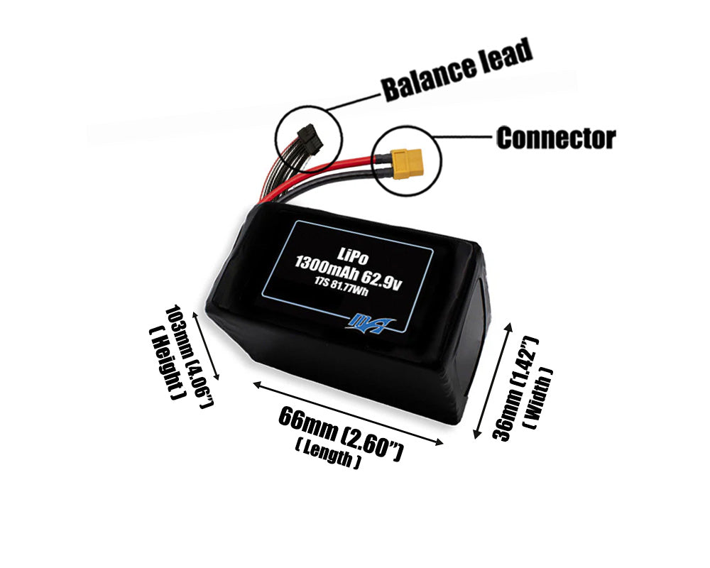 LiPo 1300mAh 17S 62.9v Battery Pack