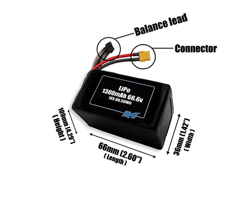 LiPo 1300mAh 18S 66.6v Battery Pack