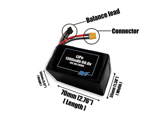 LiPo 1300mAh 18S 66.6v Battery Pack