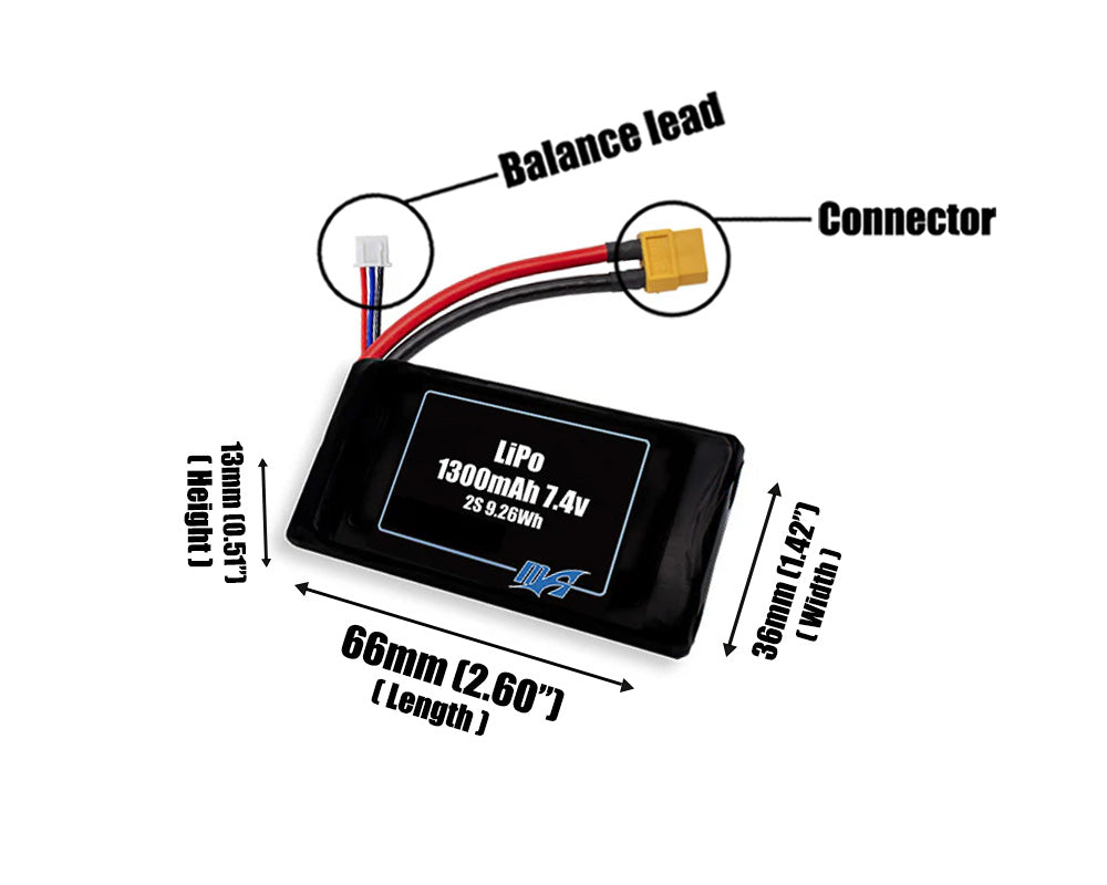 LiPo 1300mAh 2S 7.4v Battery Pack