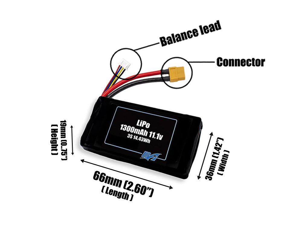 LiPo 1300mAh 3S 11.1v Battery Pack