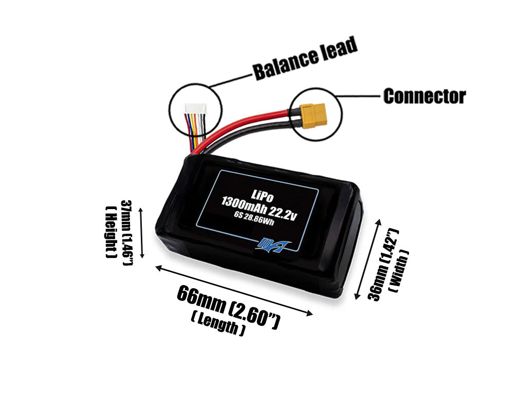 LiPo 1300mAh 6S 22.2v Battery Pack