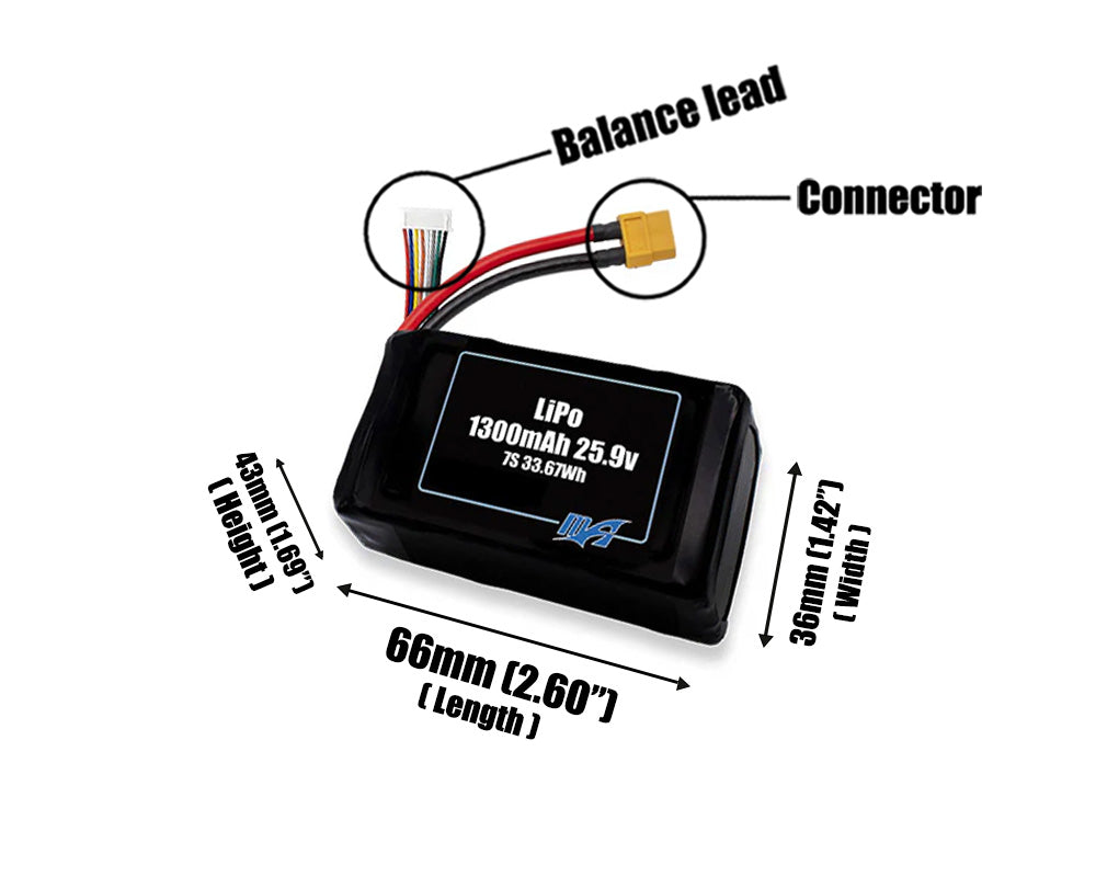 LiPo 1300mAh 7S 25.9v Battery Pack