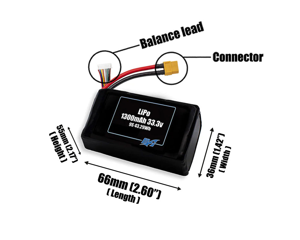 LiPo 1300 9S 33.3v Battery Pack