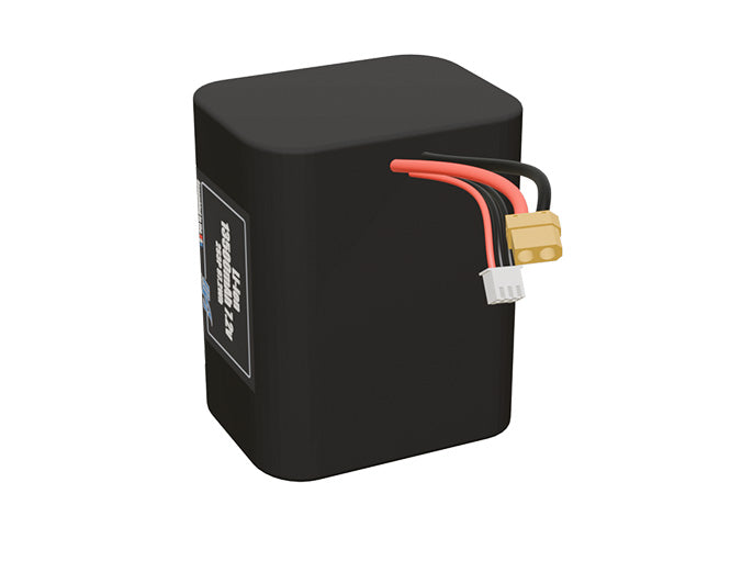 Angled product render of the 13500mAh 6-cell Lithium-ion pack. A lightweight energy source for UAV, drone, and robotic builds.