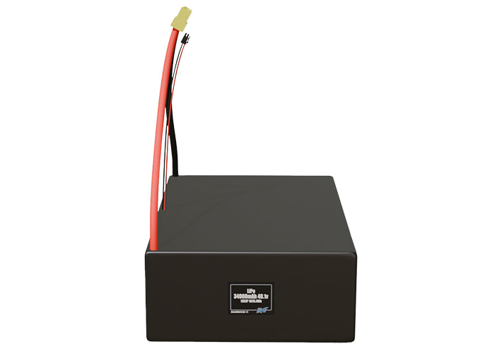 Front-facing render of the 48.1V 34000mAh 13S2P LiPo battery, assembled in the USA by maxamps, for drone and robotics applications.