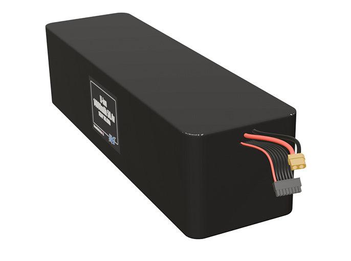 Angled product render of the 14000mAh 56-cell Lithium-ion pack. A lightweight energy source for UAV, drone, and robotic builds.