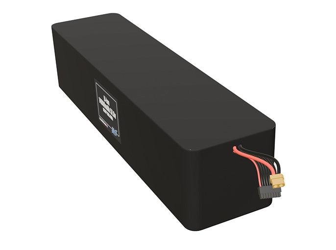 Angled product render of the 14000mAh 64-cell Lithium-ion pack. A lightweight energy source for UAV, drone, and robotic builds.