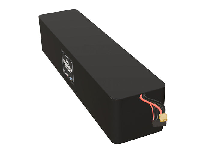 Angled product render of the 14000mAh 68-cell Lithium-ion pack. A lightweight energy source for UAV, drone, and robotic builds.