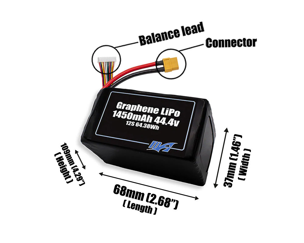 Graphene LiPo 1450mAh 12S 44.4v Battery Pack