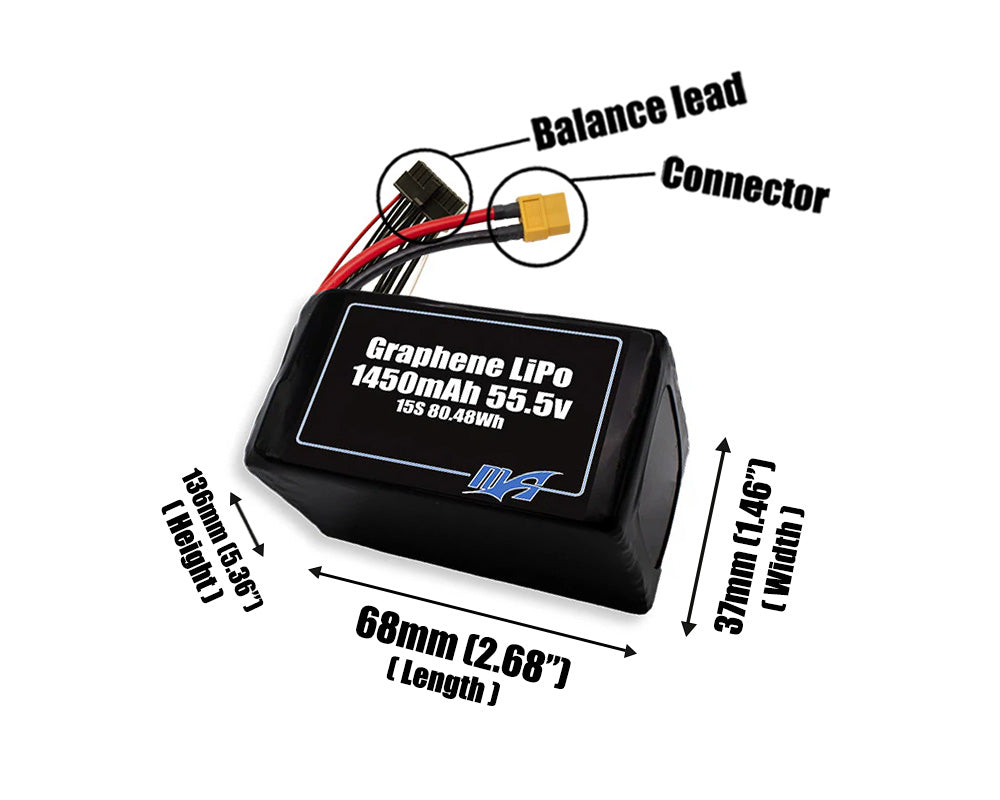 Graphene LiPo 1450 15S 55.5v Battery Pack