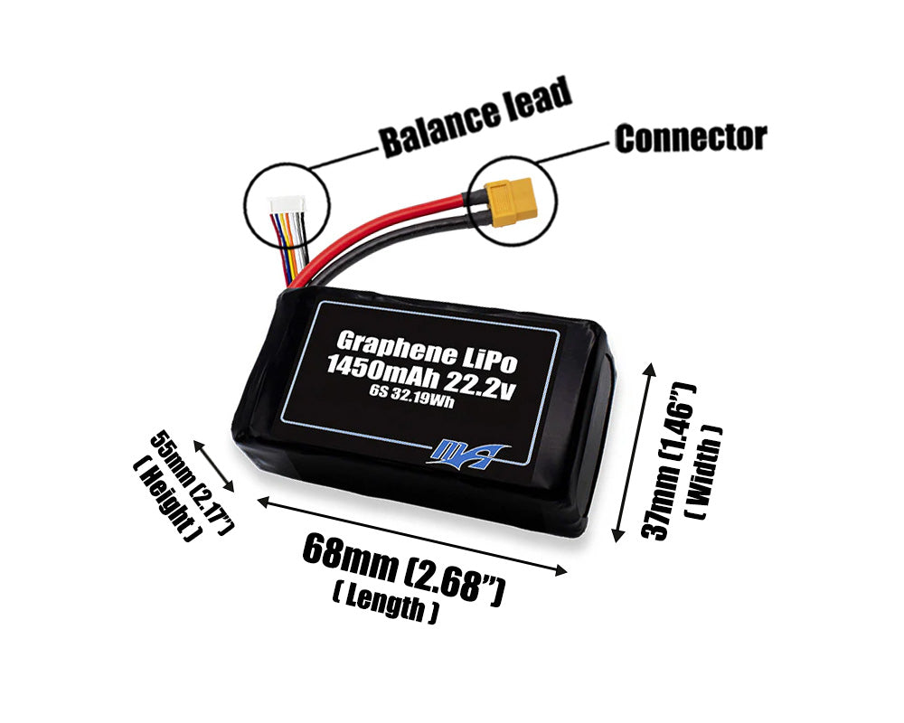 Graphene LiPo 1450mAh 6S 22.2v Battery Pack