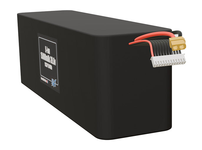 Angled product render of the 15000mAh 33-cell Lithium-ion pack. A lightweight energy source for UAV, drone, and robotic builds.