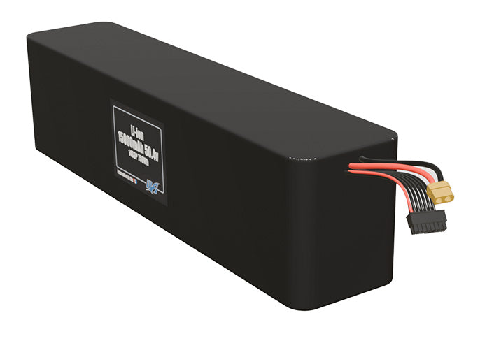 Angled product render of the 15000mAh 42-cell Lithium-ion pack. A lightweight energy source for UAV, drone, and robotic builds.