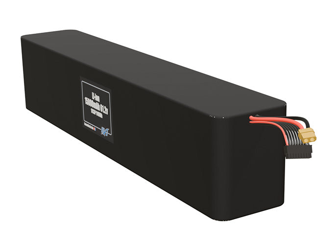 Angled product render of the 15000mAh 51-cell Lithium-ion pack. A lightweight energy source for UAV, drone, and robotic builds.
