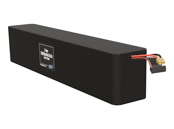 Angled product render of the 15000mAh 54-cell Lithium-ion pack. A lightweight energy source for UAV, drone, and robotic builds.